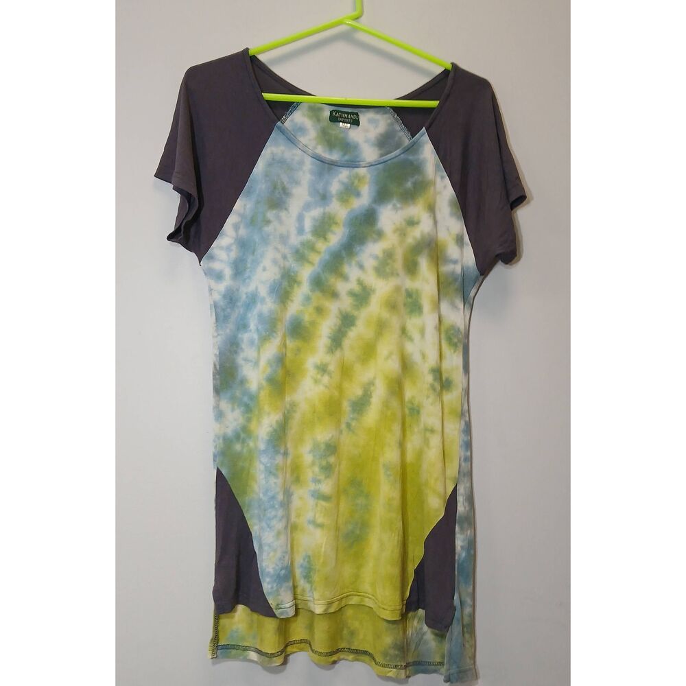 Kathmandu womens large green top tunic tie dye shirt hippie boho